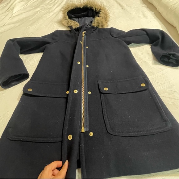 J Crew Mercantile Vail Parka Hooded Faux Fur Wool Coat Women's Size‎ 0 - Picture 11 of 16